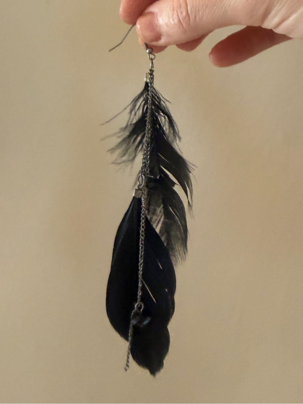 Black Feather Drop Earring unisex - Single Statement Accessory festival costume